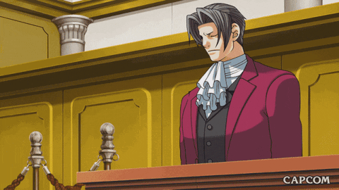 The purple attorney arrogantly tips his forehead.