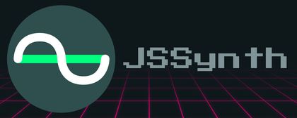 The JSSynth logo over an 80s laser style background