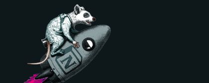 An Opossum riding a rocket