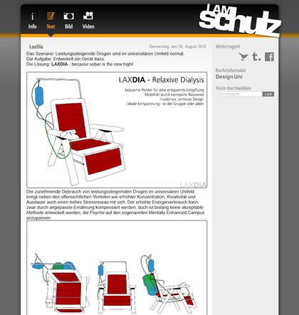 A screenshot of the blog article 'Lax Dia' in 2011. The divider line is yellow and the sidebar features sharing options, a tag cloud and a search form.
