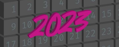 A calendar sheet with fields ranging from 1 to 31. The year 2023 is displayed hovering above it.