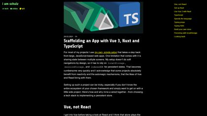 A screenshot of iamschulz.com. An article page. The contrasts are maxed out. The background is black, texts are white, links are yellow, visited links are yellowish-green.