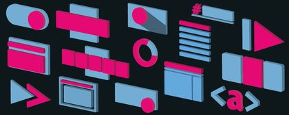 A pattern of blue-and-pink icons depicting various UI patterns