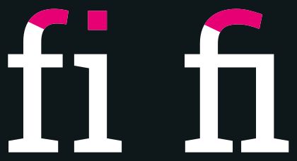 The lowercase letters fi without and with a ligature, merging the f's arch with the i's dot.