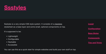 A desktop screenshot of https://iamschulz.github.io/ssstyles/, showcasing they stylesheet