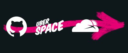 An arrow pointing from the GitHub logo, to the Uberspace logo, to the Cloudflare logo