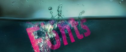 The word Fonts splashing into water