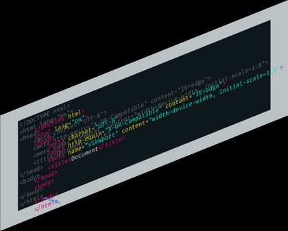 A 3D explosion schema of the layout. In the background is a greyed out textarea with a colored cursor after the last character. It’s content is a code snippet of an empty html5 page. The foreground is the same text, but syntax-highlighted in bright colors. The cursor of the textarea reaches into the foreground.